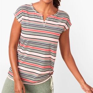 Woman's T by Talbots Side Cinch Striped Short Sleeve Tee. Size Medium